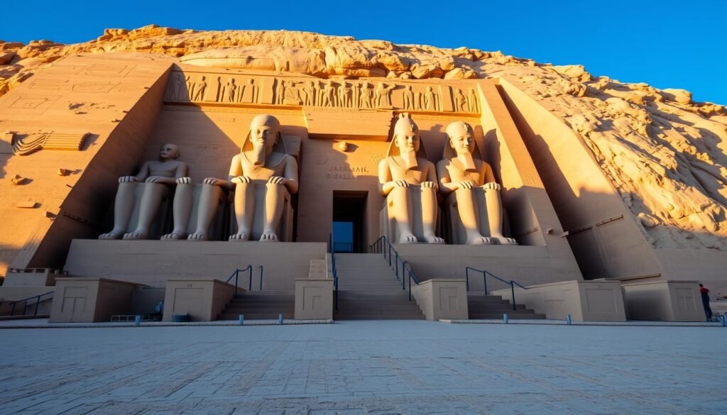 Abu Simbel temples with the massive statues of Ramses II in southern Egypt