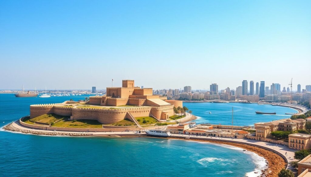 Alexandria's Mediterranean coastline with the Citadel of Qaitbay