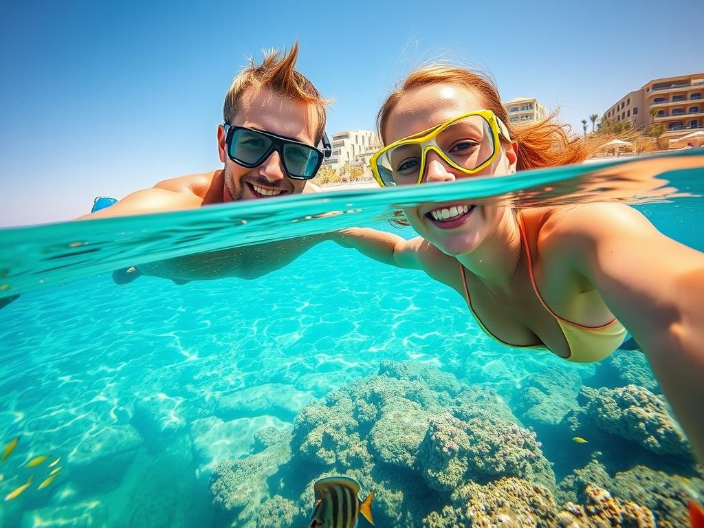 Australian couple snorkeling in Hurghada's Red Sea coral reefs - 9 Days in Egypt package for 2026/2027