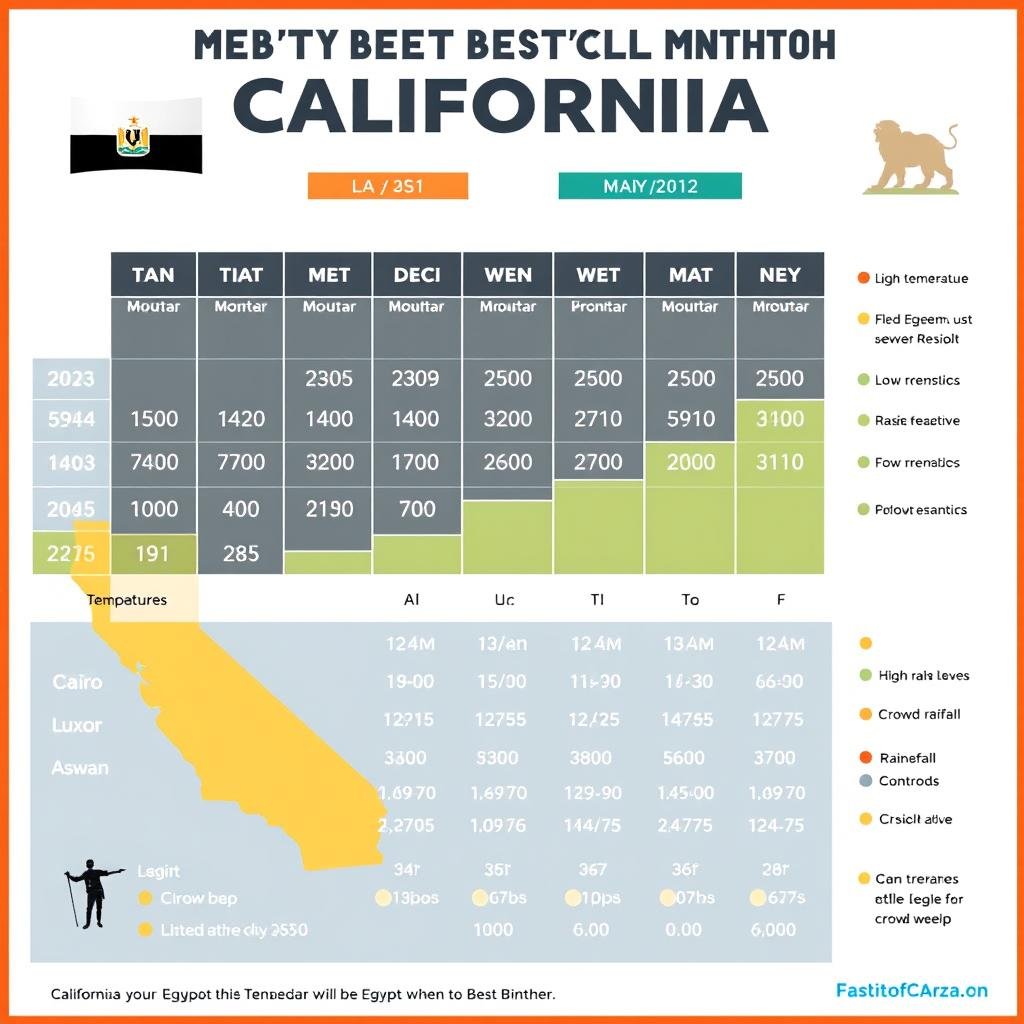 Calendar showing best months for Californians to visit Egypt with weather comparison