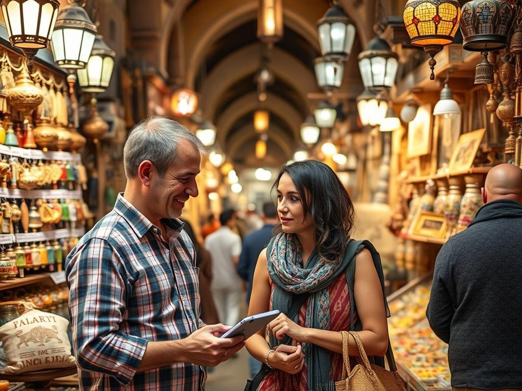 California couple from San Francisco exploring Khan el-Khalili market in Cairo