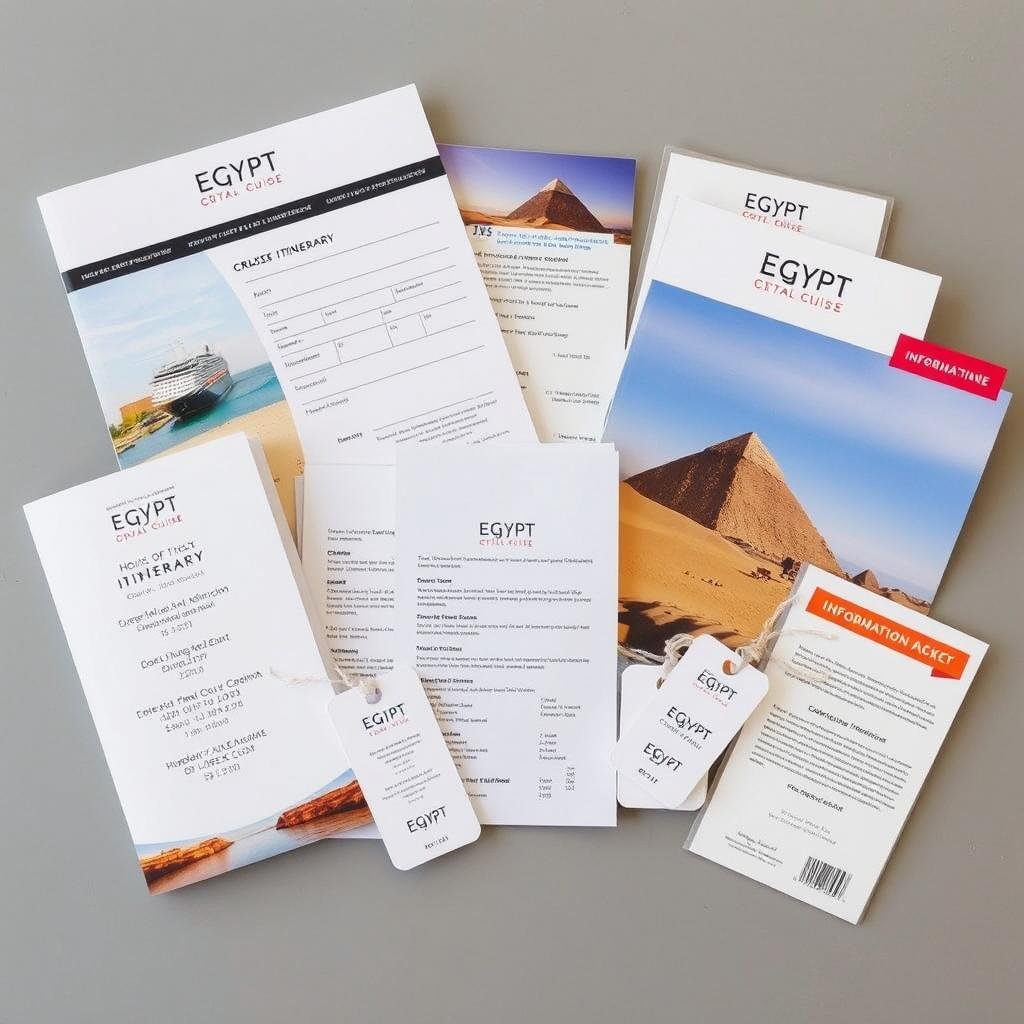 Cruise confirmation documents with Egypt travel guide and information packet