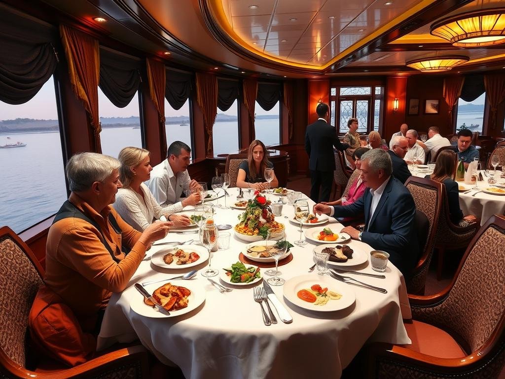 Dining experience on Nile cruise with California travelers enjoying Egyptian cuisine
