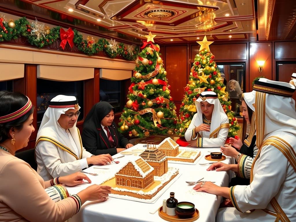 Egyptian and international Christmas decorations and activities on a Nile cruise ship