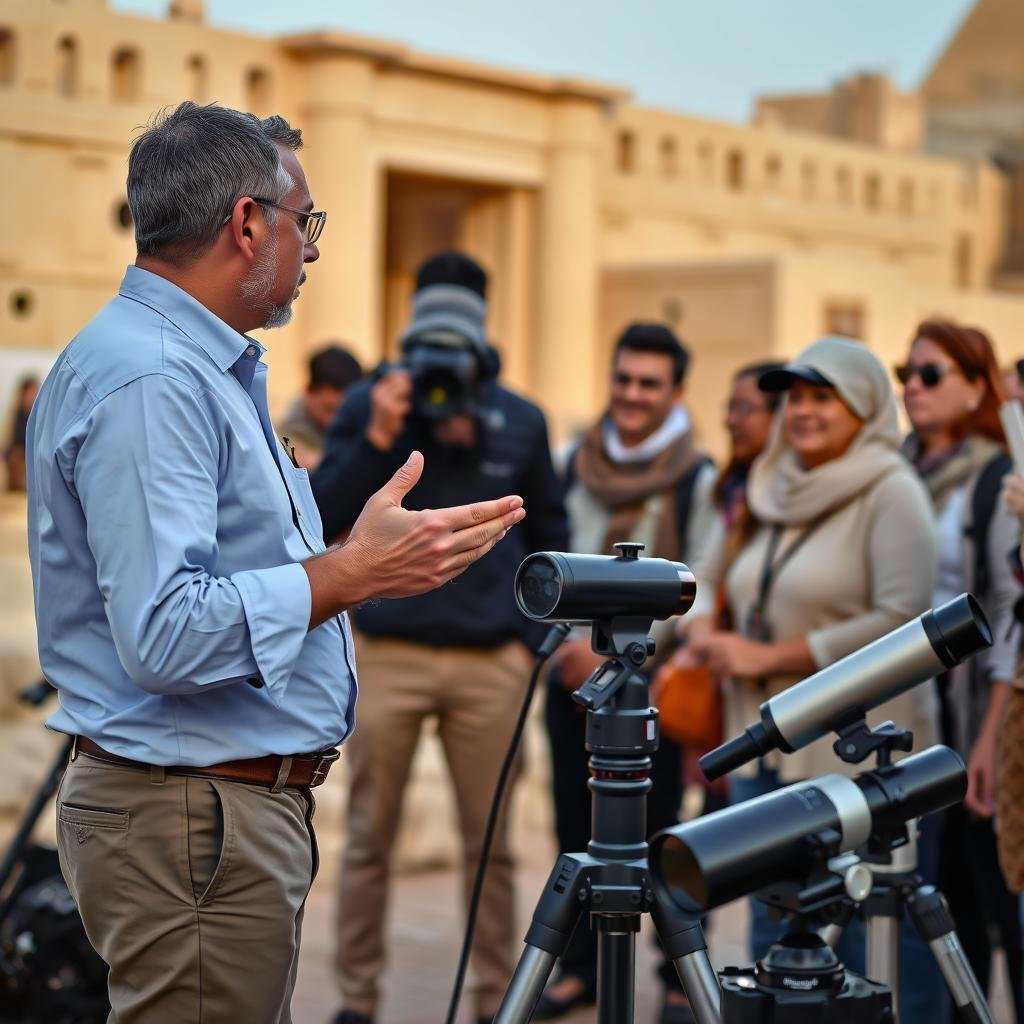 Expert astronomer guiding eclipse viewers in Egypt