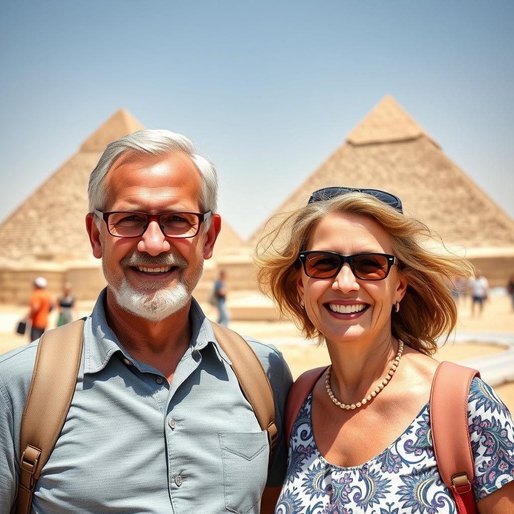 Happy American couple at the Pyramids of Giza
