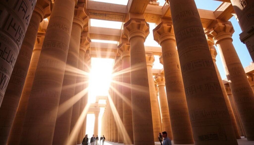 Karnak Temple hypostyle hall with massive columns in Luxor