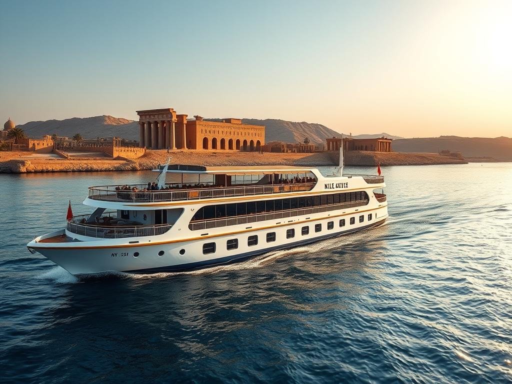 Luxurious Nile cruise ship sailing past ancient temples - Best Egypt Tour Packages from UK for 2026