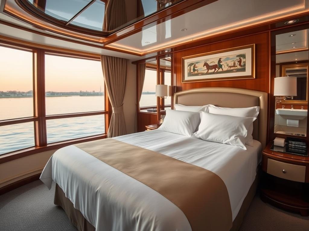 Luxurious cabin interior on Nile cruise ship - Egypt Tours from California