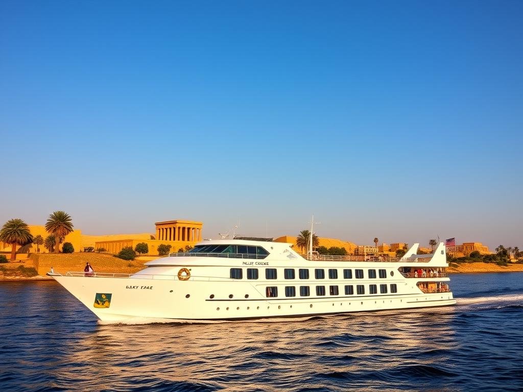 Luxury Nile cruise ship sailing past ancient temples - 7 Days Cairo & Nile Cruise Stay