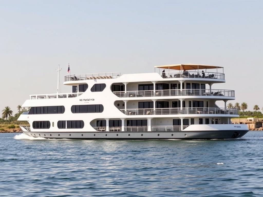 MS Mayfair Nile cruise ship with elegant exterior and spacious sun deck