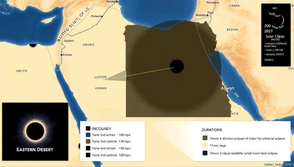 Map showing the 2027 solar eclipse path across Egypt