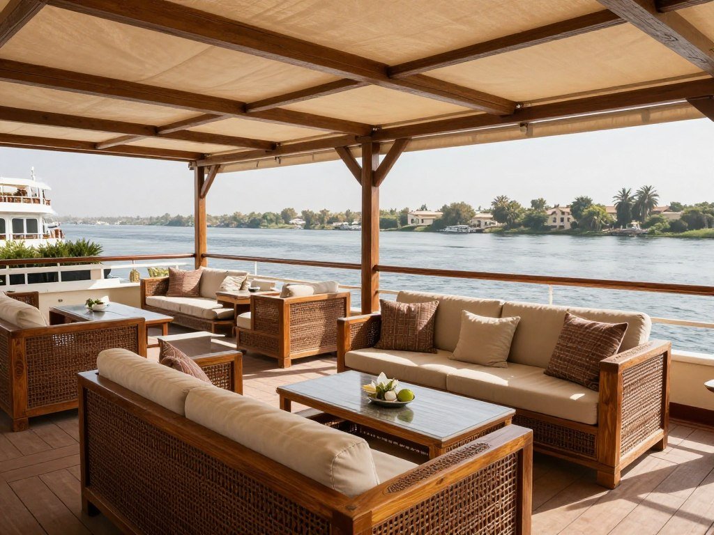 Merit Dahabiya deck with comfortable lounge area