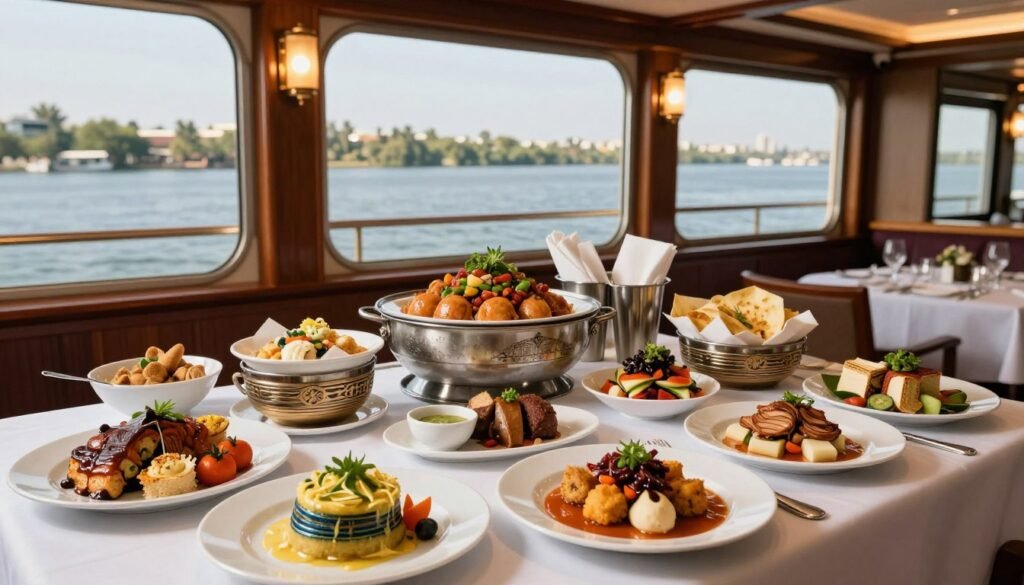 Nile cruise buffet with Egyptian and international cuisine