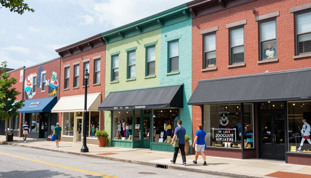 NoDa arts district in Charlotte NC with colorful murals and shops - a trendy thing to do in Charlotte NC