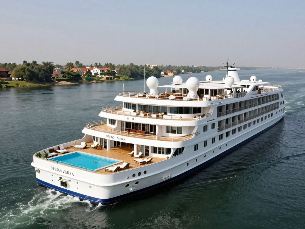 Oberoi Zahra luxury Nile cruise ship exterior with swimming pool