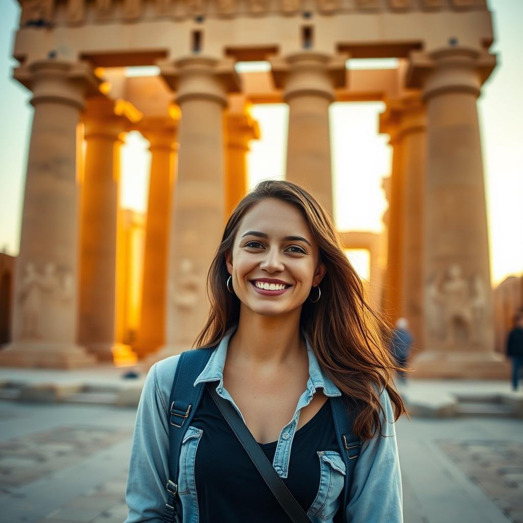 Solo female traveler at Luxor Temple