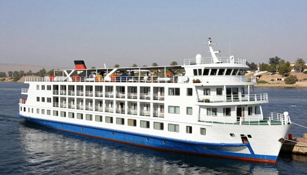 Standard Nile cruise ship with simple but clean accommodations and basic amenities