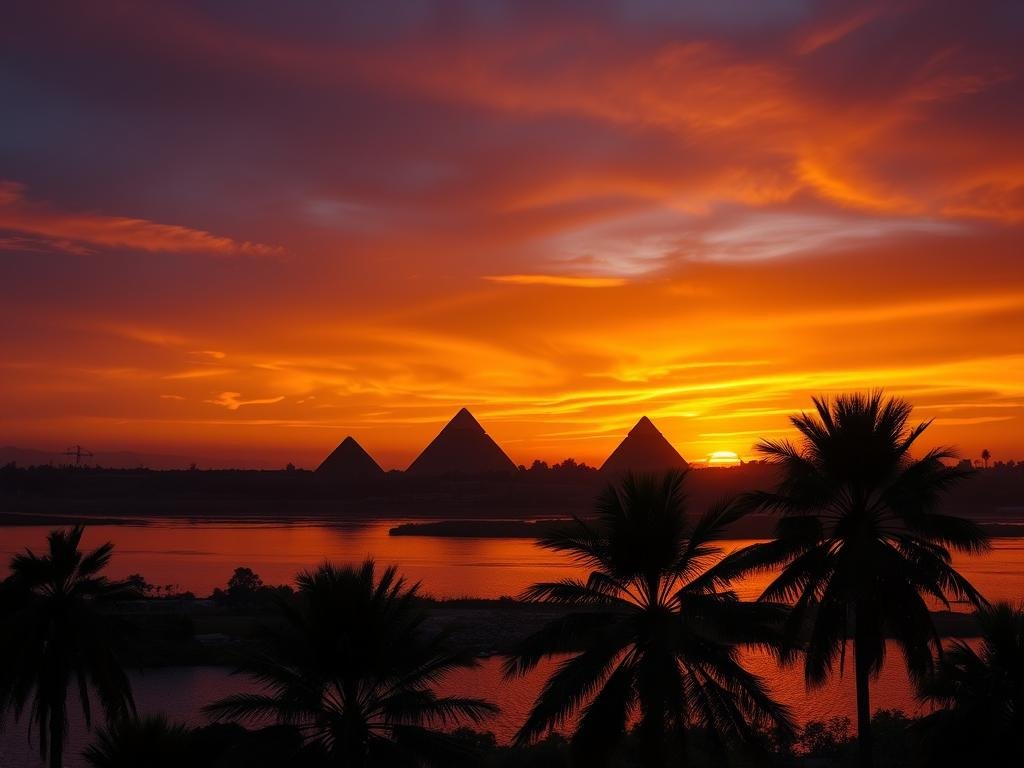 Sunset over the Nile with pyramids silhouette - Best Tours to Egypt from USA for 2026