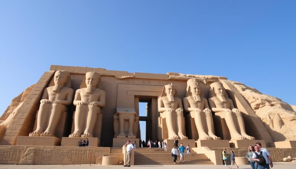 The magnificent temples of Abu Simbel with tourists for scale