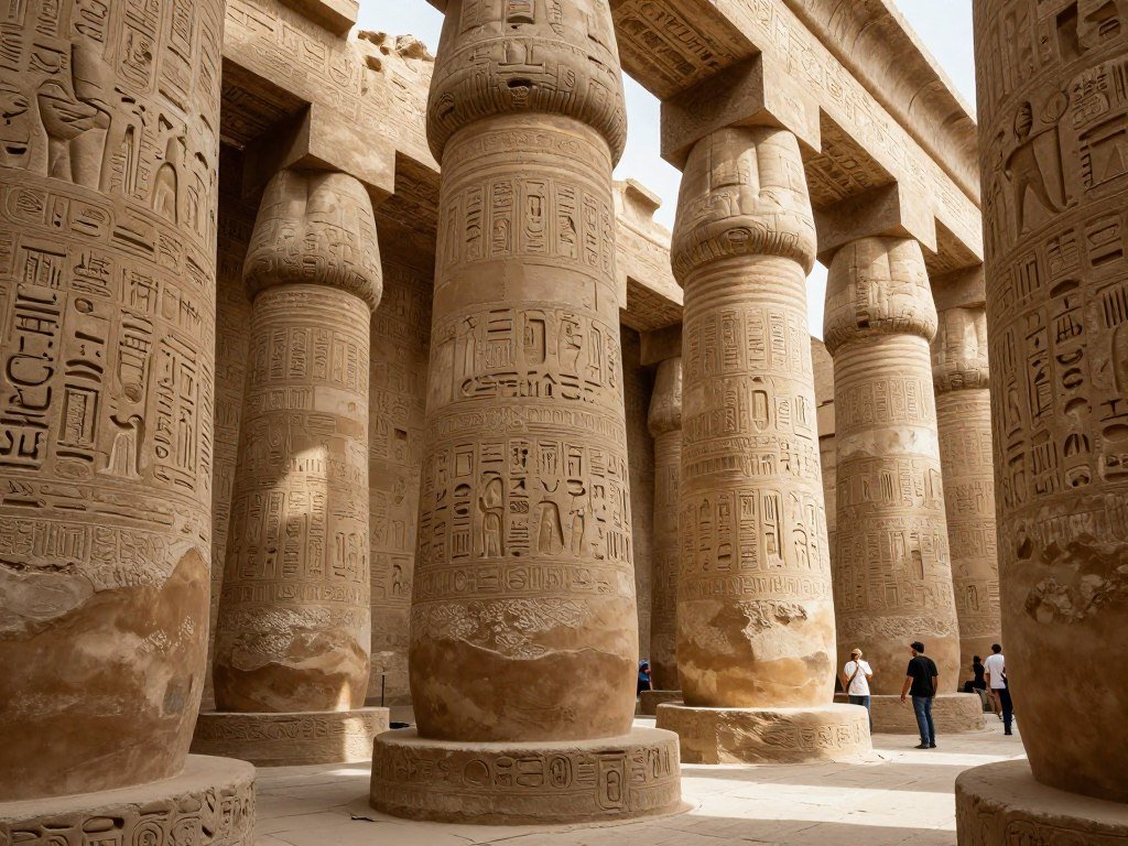 The massive columns of Karnak Temple in Luxor, a highlight of Deluxe Nile Cruises in Egypt
