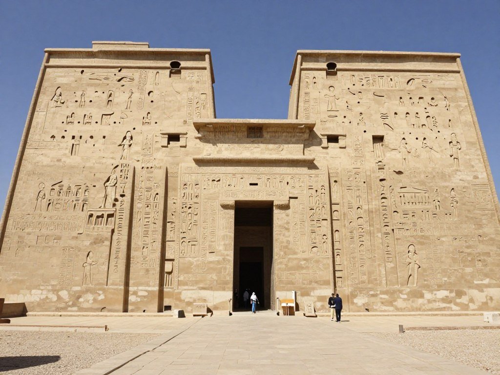 The well-preserved Temple of Horus at Edfu with its massive pylons