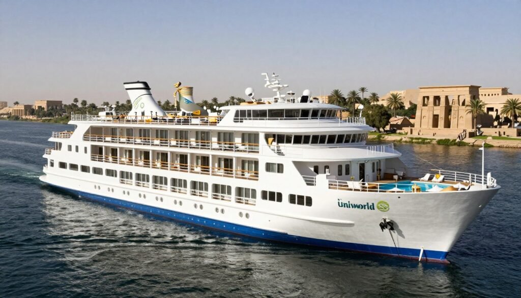 Uniworld SS Sphinx cruise ship with Egyptian-inspired luxury decor on the Nile River
